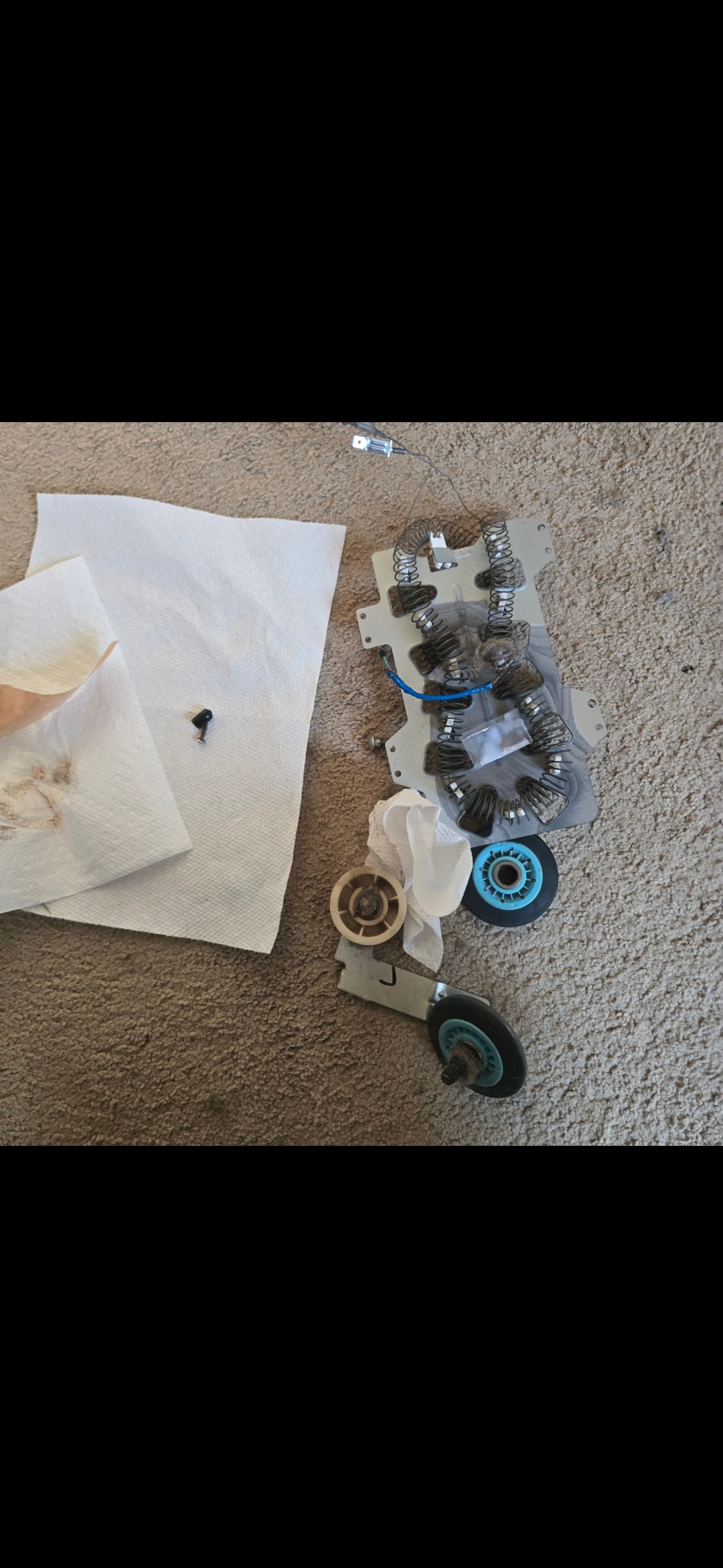 Dryer rollers, element and pulley replaced