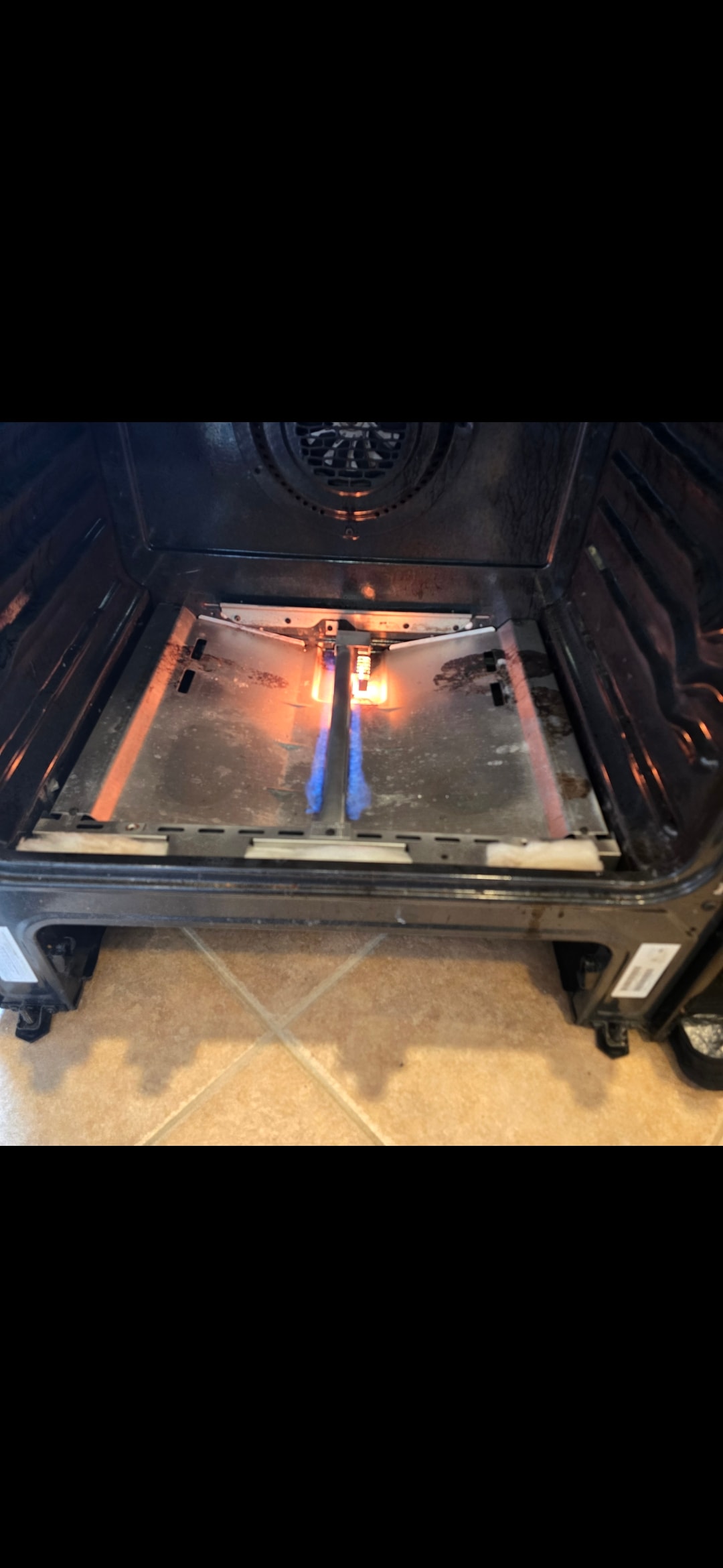 Gas oven igniter replaced — clean blue flame